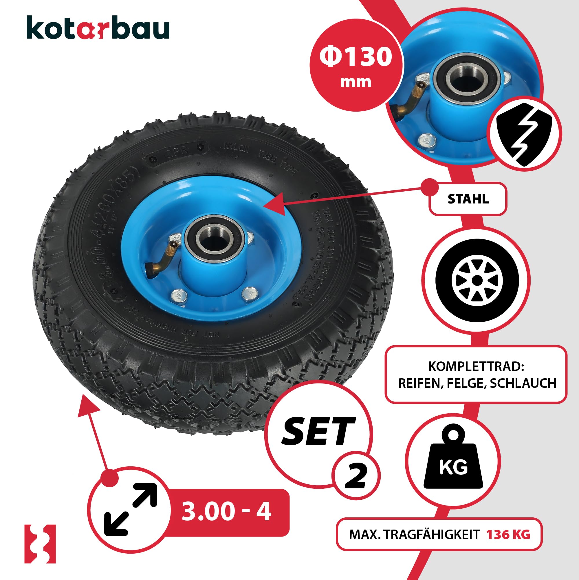 Ruota Per Carriola In Gomma Piena Antiforatura - Perno Cm. 17 Oppre 21 - Foto 4