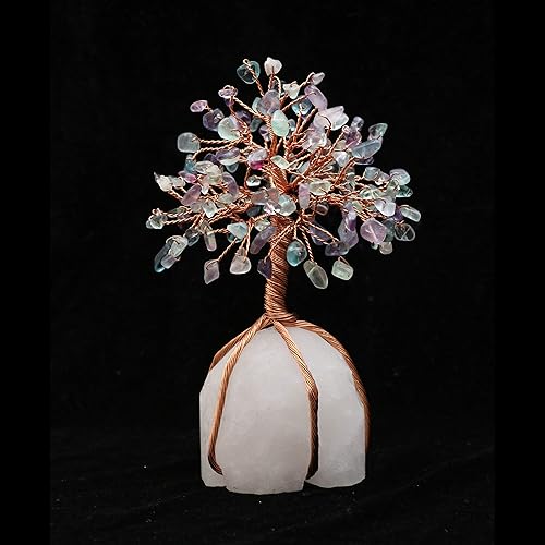 Miniatura 5 de Árbol de la vida de cristales fluorita, base de cuarzo natural y alambre de cobre bonsái de energía positiva, decoración feng shui, chakras, dinero