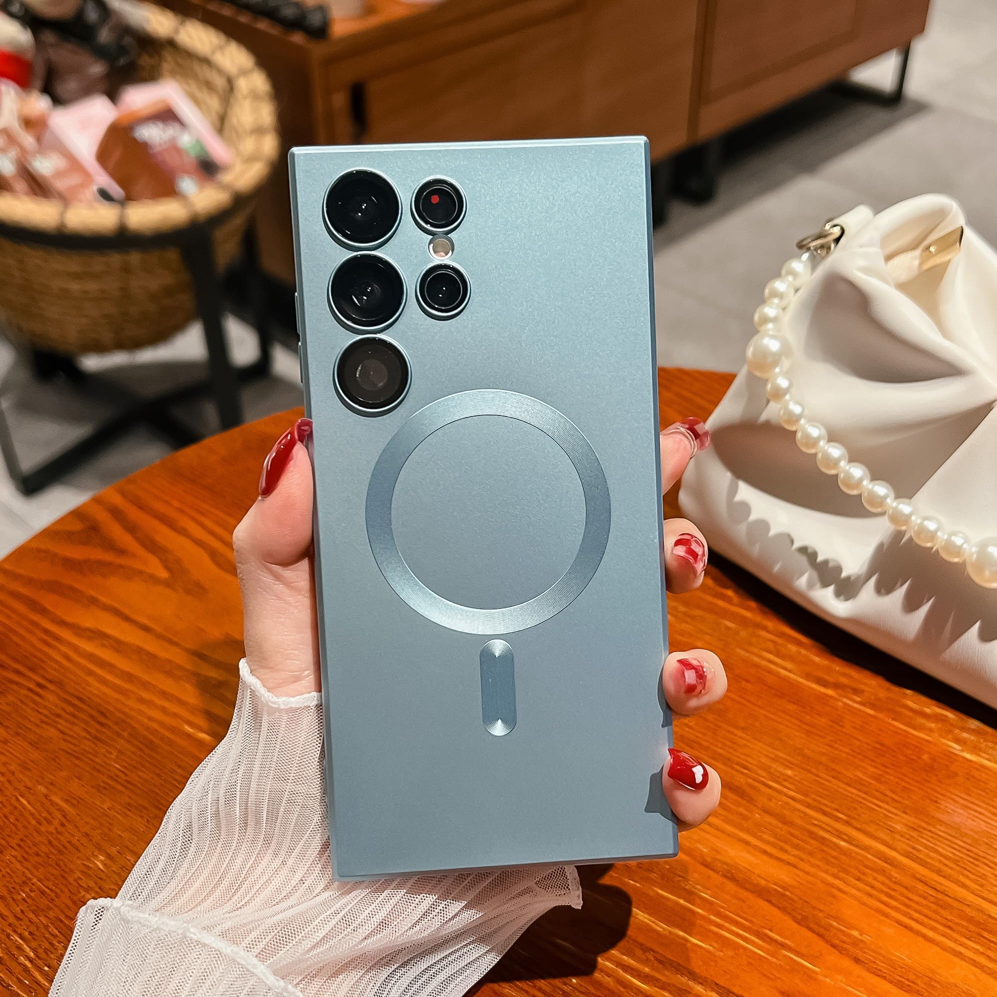 Metallic Paint Magnet Case for Samsung S25 S24 S23 S22 S21 Plus Ultra Fe A56 A36 A26 A25 A16 A06 A15 A55 A35 Soft Cover(For Note 20/Green)