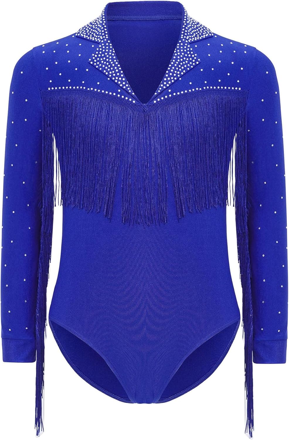 Kids Boys Tassel Long Sleeve Modern Tango Salsa Latin Dance Shirt Leotard Tops Bodysuit Romper