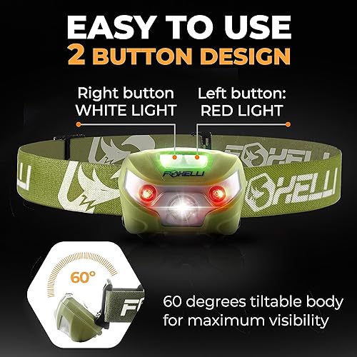 Miniatura 5 de Foxelli Linterna frontal LED recargable luz de cabeza súper brillante, ligera y cómoda para correr, acampar, senderismo y trabajo, adecuada para