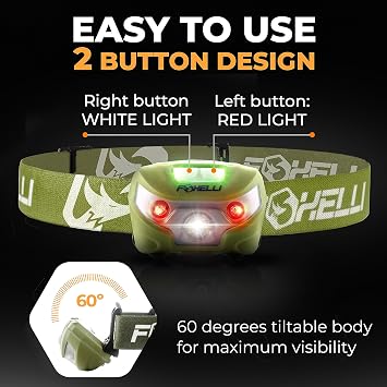 Foxelli USB-C Rechargeable LED Headlamp Super Bright, Lightweight Head Lamp for Running, Camping, Hiking & Work Comfortable Fit for Adults & Kids