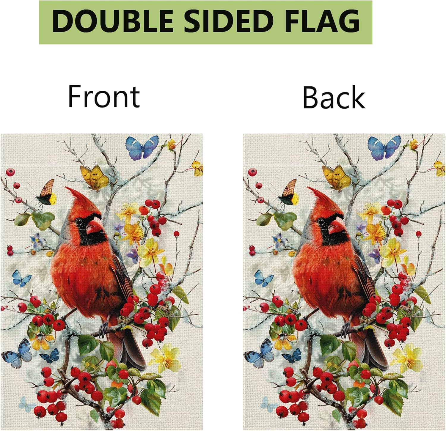 Spring Cardinal Bird Garden Flag for Outside Butterfly Flowers Welcome Yard Outdoor Flag 12x18 Inch Double Sided Burlap - Image 7