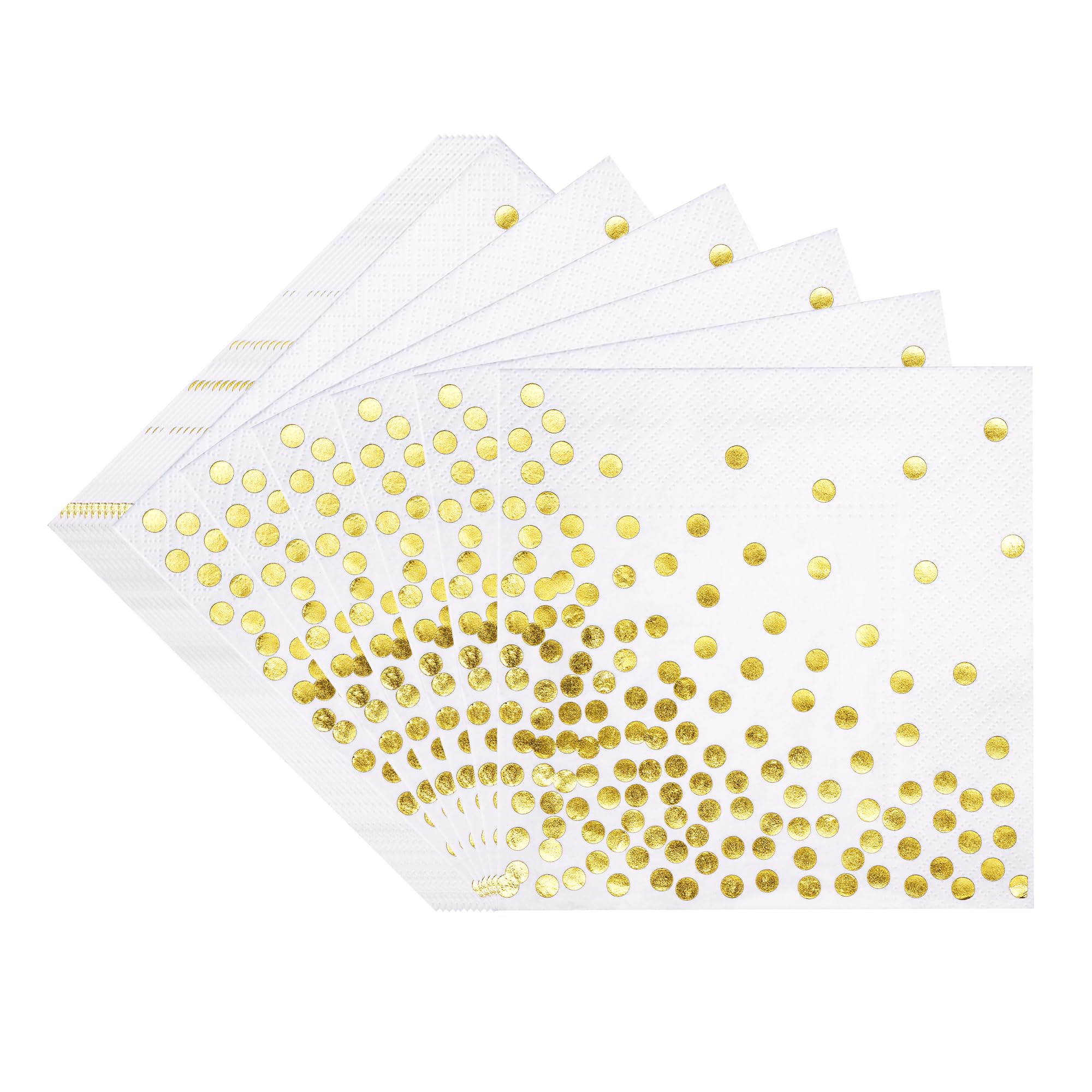 TOPWAYS White Gold Decorations Party Napkins, 48pcs Polka Dot Paper Napkins Cocktail Luncheon Serviettes Disposable Napkins Tableware for Birthday Party Wedding Anniversary Decorations Picnics