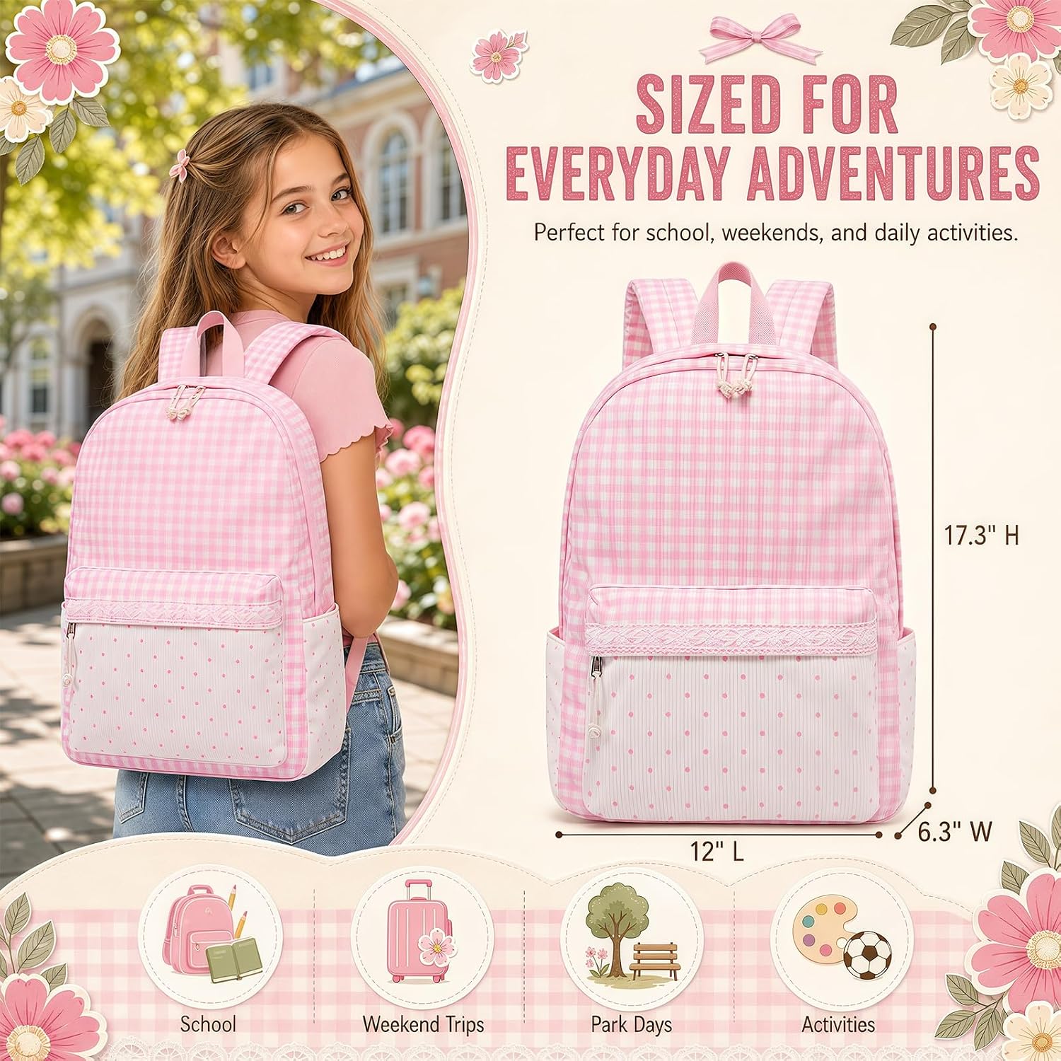 Ledaou Girls Backpack Kids School Bookbag