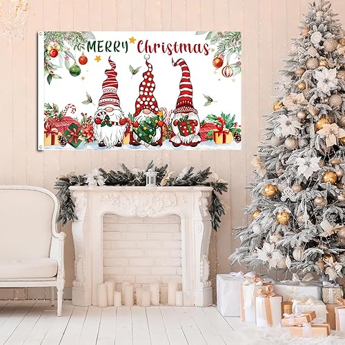 Miniatura 7 de Bandera de Feliz Año Nuevo de 3 x 5 pies, doble cara, bandera de gnomo de Año Nuevo negro dorado para Año Nuevo, reloj de fuegos artificiales, gnomo