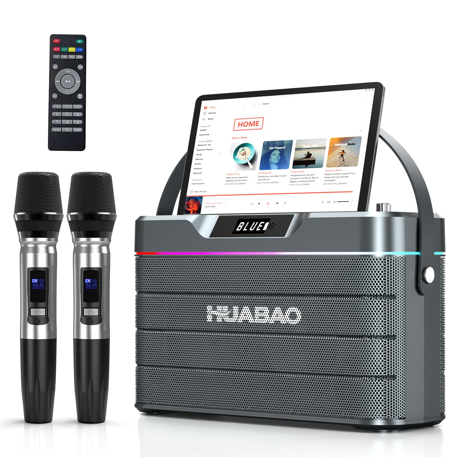 Karaoke-Maschine - 100W Bluetooth-Lautsprecher mit Super Bass, 2 drahtlose Mikrofone, tragbares PA-System mit LED-Leuchten, TWS-Paarung, Bass/Höhen/Echo-Einstellung, professioneller Lautsprecher