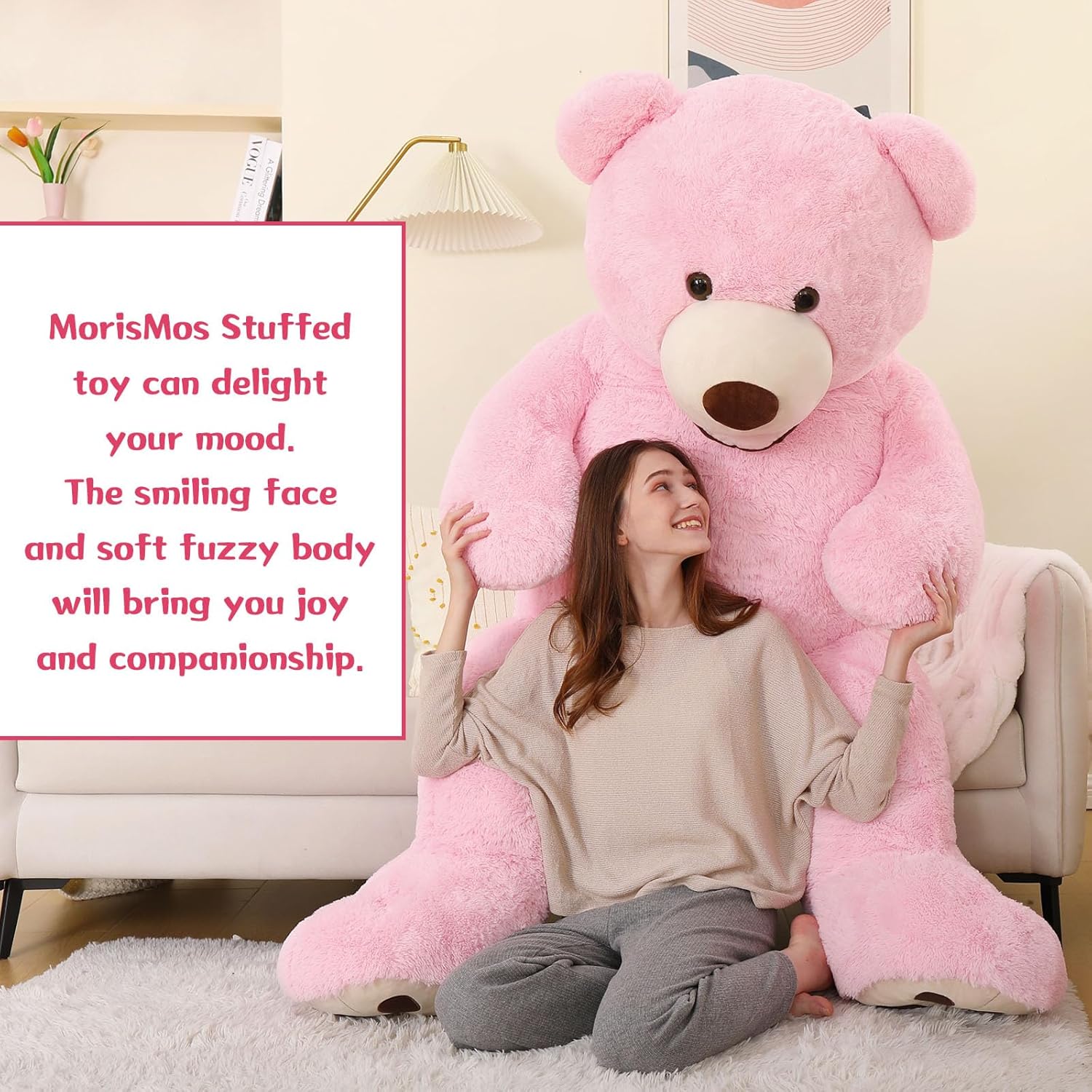 morismos giant teddy bear plush 6ft, life size huge pink teddy bears for girlfriend, 6 foot large big stuffed animal gifts for wife, lover on valentines, anniversary, birthday pink 6 feet