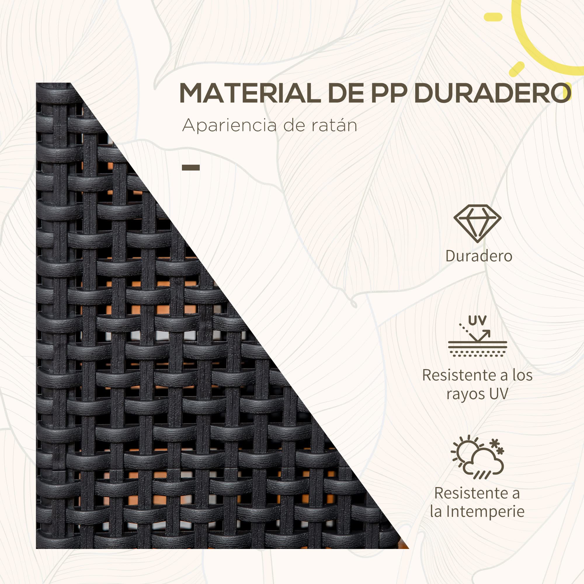 Outsunny Lámpara de Pie de Ratán Sintético Linterna Solar con Luces LED Control Automático para Decoración en Interiores y Exteriores 15,5x15,5x47 cm Negro