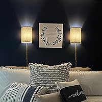 Vista 7 de Juego de dos apliques de pared, apliques de pared enchufables, pantalla de ratán, lámpara de pared con cable de enchufe e interruptor regulable