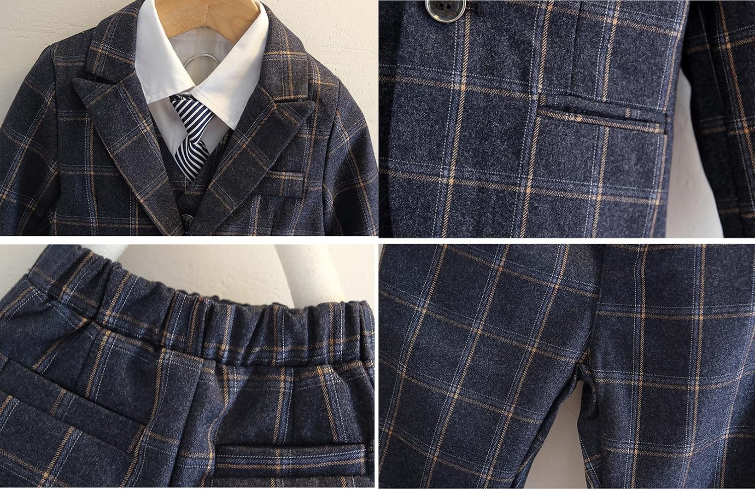 Ulnomio Boys' Plaid Suit Blazer One Button Coat Peak Lapel Jacket for Groom Homecoming Uniform