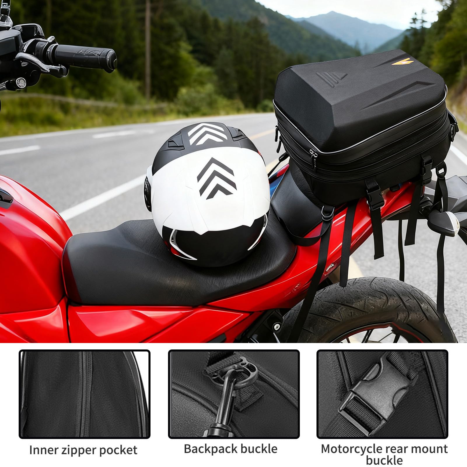 Générique Torba motocyklowa - rozciągliwa 20L-28L torebka twarda obudowa, wodoodporna kieszeń na sprzęt motocyklowy | na skuter motocyklowy, turystyka, trasa, jazda