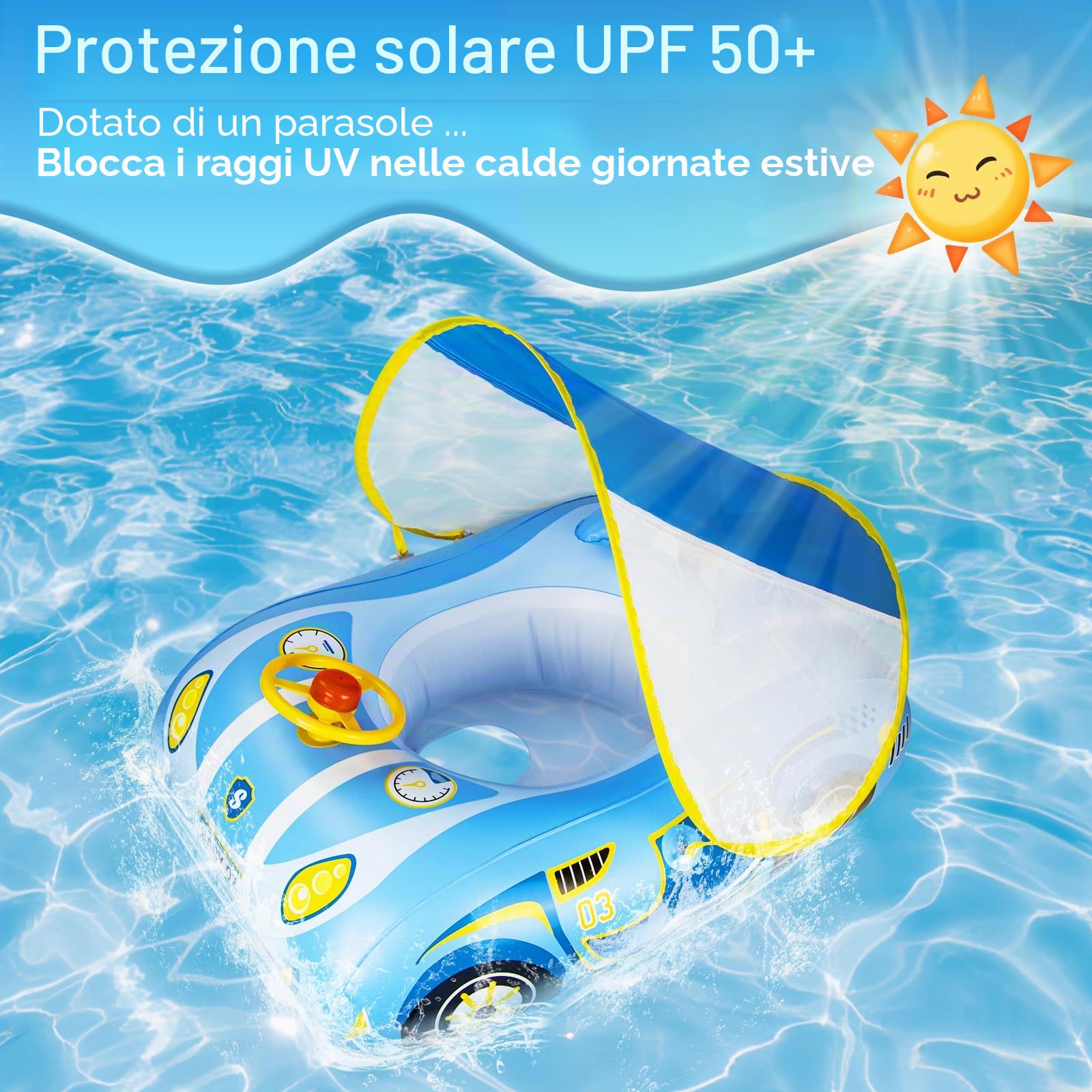 Salvagente Neonato con Parasole UPF50+ e Volante Gonfiabile Piscina Salvagente per Bambini con Kit di Patch Gonfiabile Salvagente Neonatoper Bambini 1-4 anni Viola