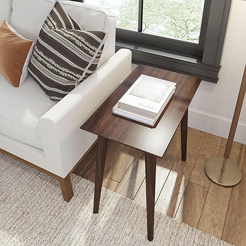 Miniatura 18 de Plank+Beam Mesa auxiliar de madera con almacenamiento, mesas auxiliares modernas de mediados de siglo para sala de estar, mesita de noche pequeña de