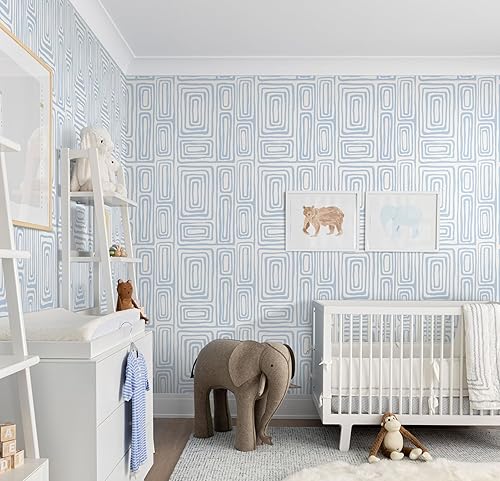 Miniatura 7 de GloryTik Papel tapiz autoadhesivo azul y blanco, papel adhesivo geométrico moderno, autoadhesivo, extraíble, impermeable, para dormitorio, baño,