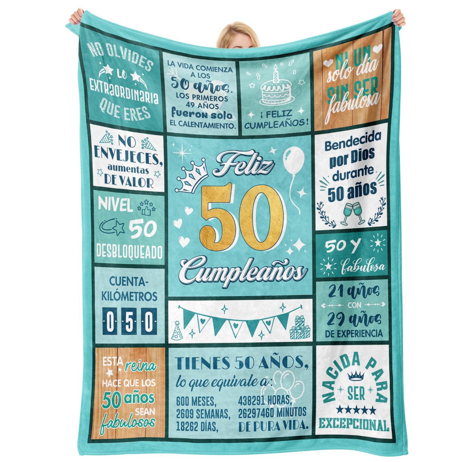 Buioata Regalos 50 Cumpleaños Mujer Hombre, Regalo 50 Años Mujer - Manta Cumpleaños 60x50in, Regalos Originales 50 Cumpleaños para Amiga, Hermana, Madre, Abuela