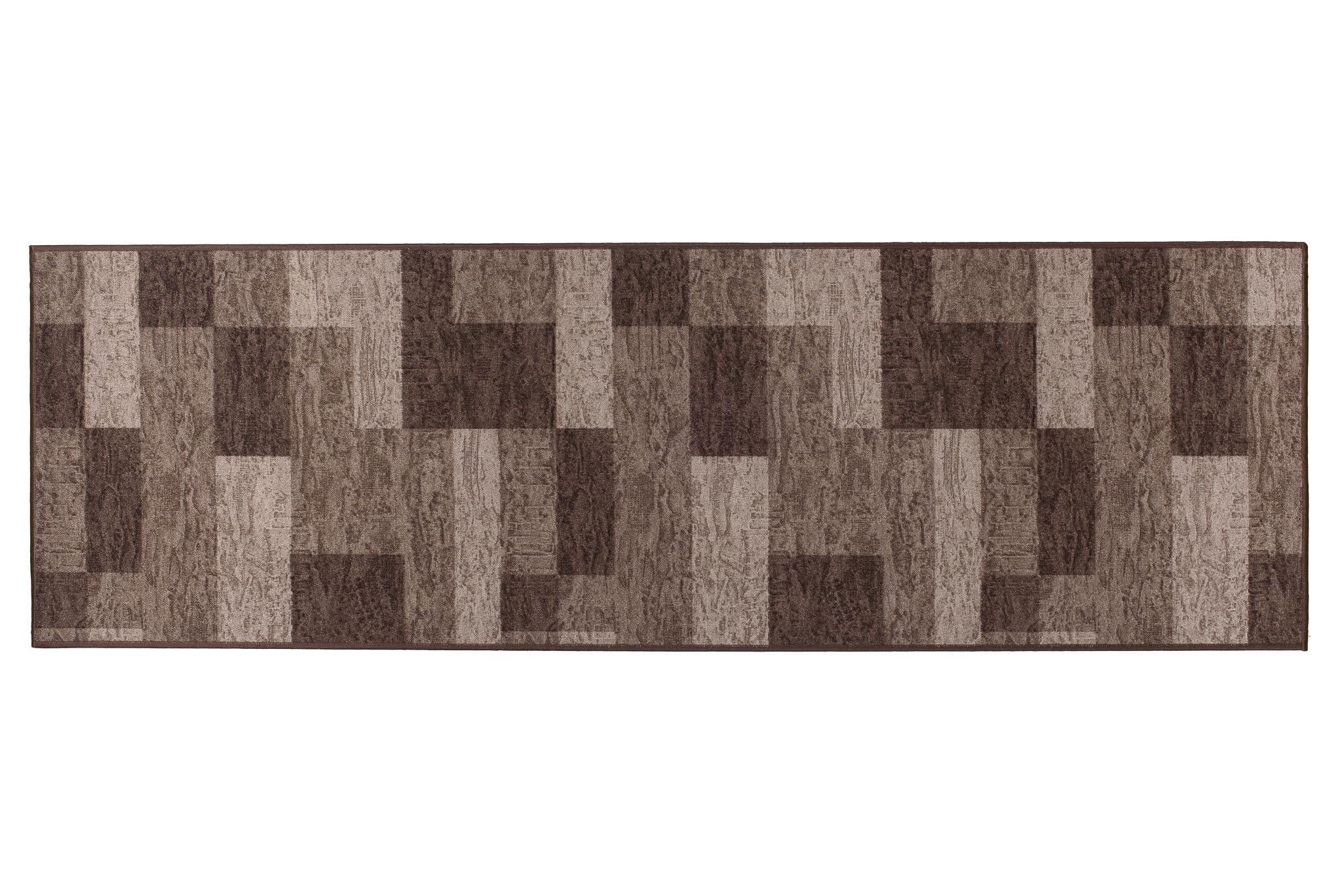 TAPISO Anti Rutsch Teppich Läufer rutschfest Brücke Meterware Modern Dunkelbraun Braun Viereck Geometrisch Design Flur Küche Wohnzimmer Diele 120 x 300 cm