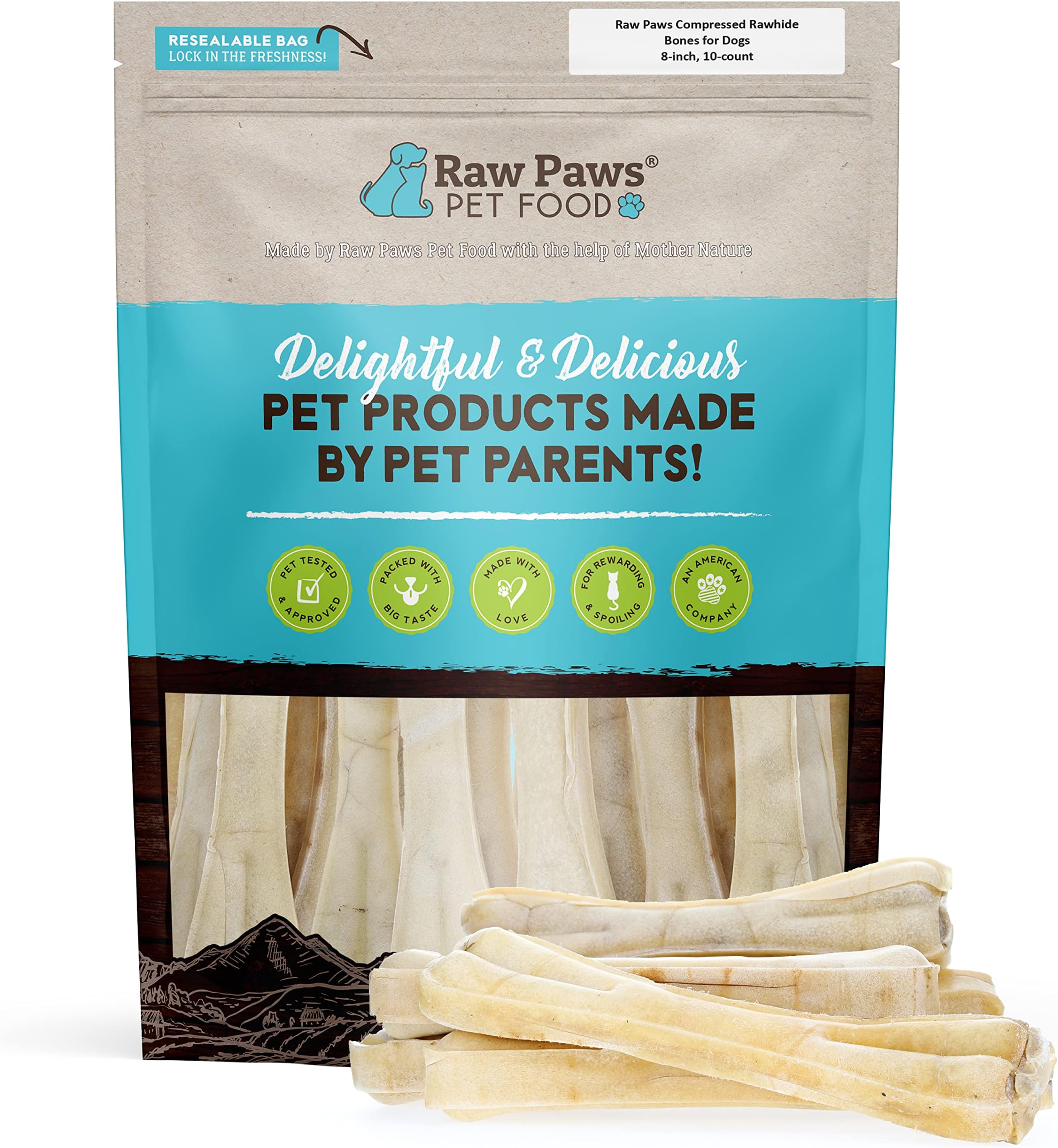- Compressed Rawhide Bones for Dogs, 8-inch, 10-Count - Packed in USA - Long Lasting Dog Chews - Natural Pressed Rawhides - Rawhide for Large Dogs - Raw Hide Bones for Aggressive Chewers
