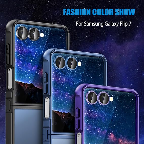 Phone Camera Lens Protector for Samsung Galaxy Z Flip 7, Individual Lens Protectors, Scratch-Resistant Ultra-Thin Tempered Glass with Aluminum Edging, Zflip7 Flip7 5G [Case Friendly] [1 Set ] (Blue)