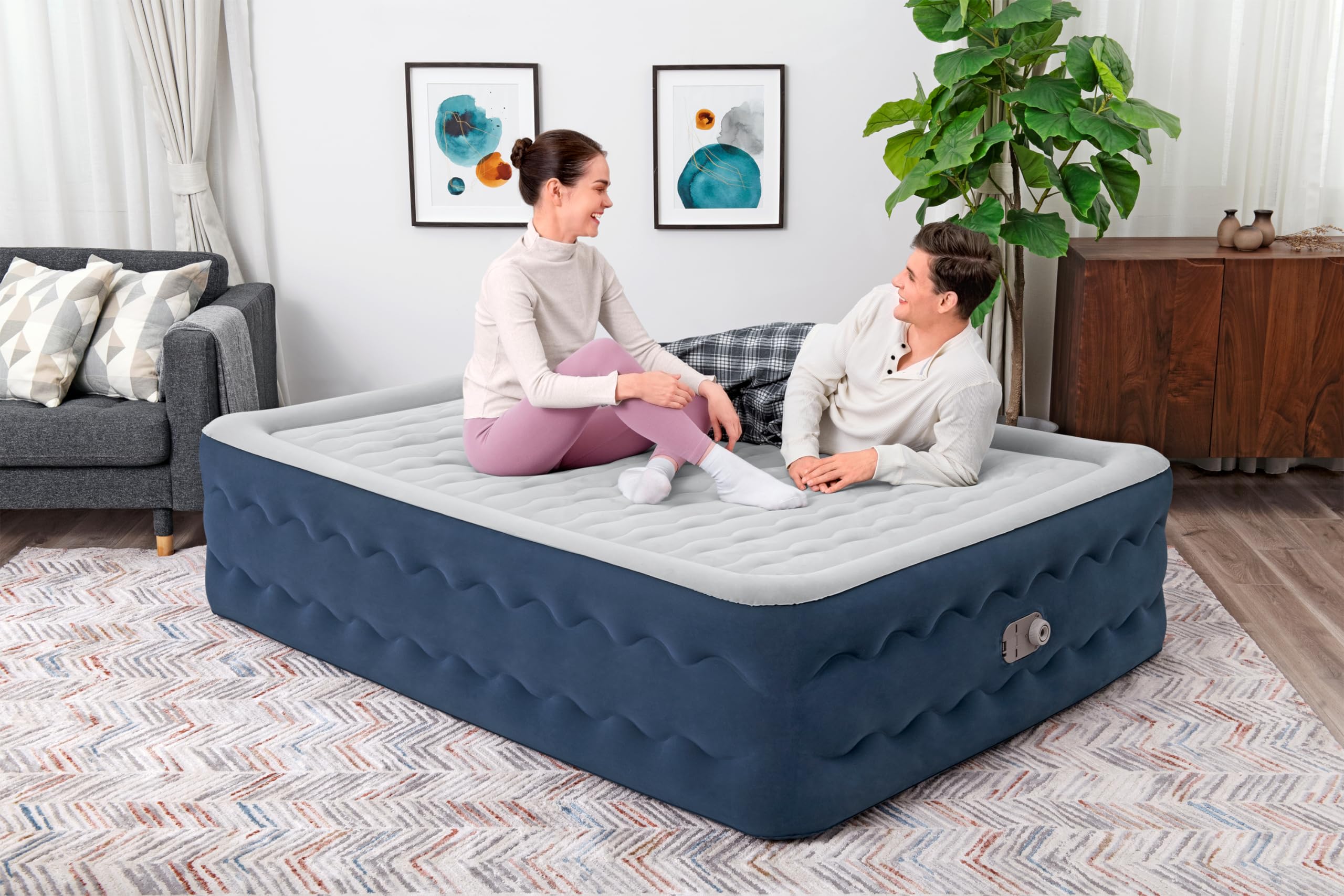 Bestway 6716P Materasso matrimoniale in TruLeisure con pompa incorporata e rivestimento antimicrobico da 203x152x51 cm