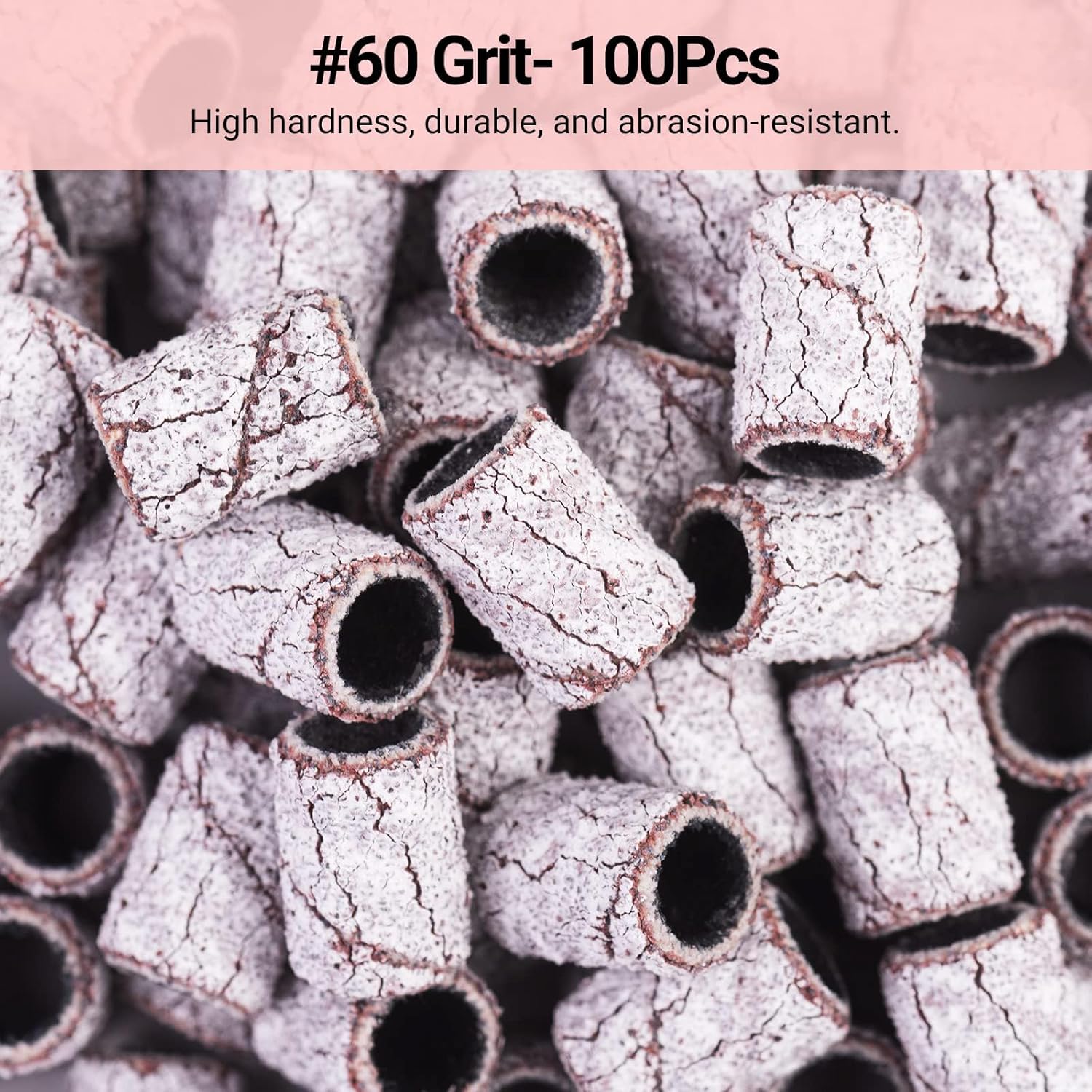 100 Pcs Sanding Bands for Nail Drill, 60 Grit Nail File Bits for Acrylic Nails, Gel Manicures, and Pedicures, Grey