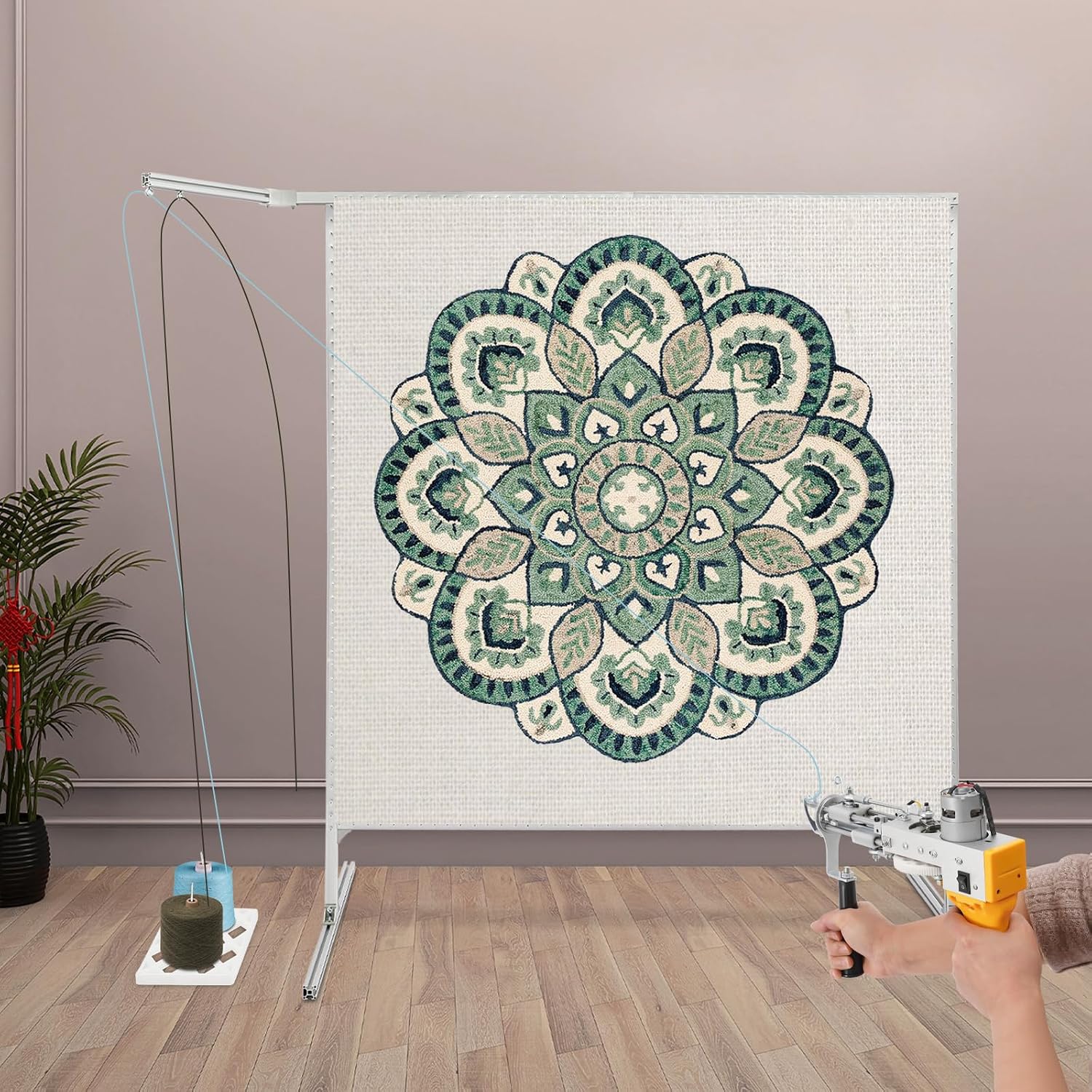60" Rug Tufting Frame, Width & Height Adjustable Cloth Tufting Stand, Aluminum Alloy Tufting Frame with Yarn Tray, for Beginners and Lovers, for Tuft Carpets, Tapestry, Rug