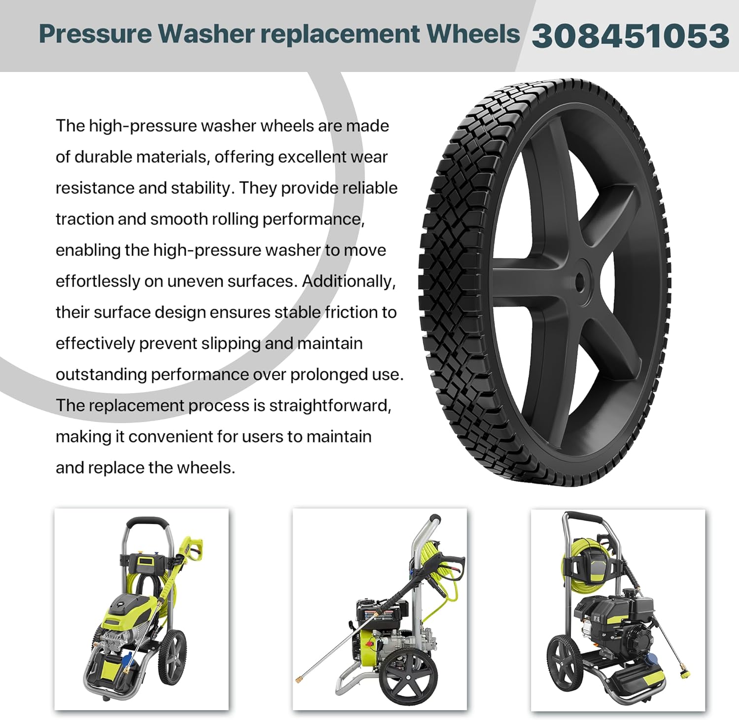 308451053 Pressure Washer Cart Replacement Wheel 308451067，Compatible with Ryobi、Homelite、BlackMax Pressure Washer (12“ x 1.75” 1/2 Hub) -2 pack