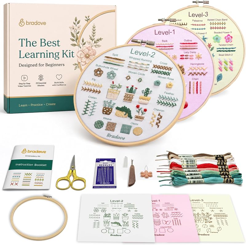 Bradove Beginner Embroidery Kit for Adults Kids