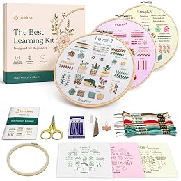 Bradove Beginner Embroidery Kit for Adults and Kids | Hand Embroidery Kit for Beginners with Patterns, Learn to Embroider Kit Adult Beginner, Stitches Practice, Learn to Sew