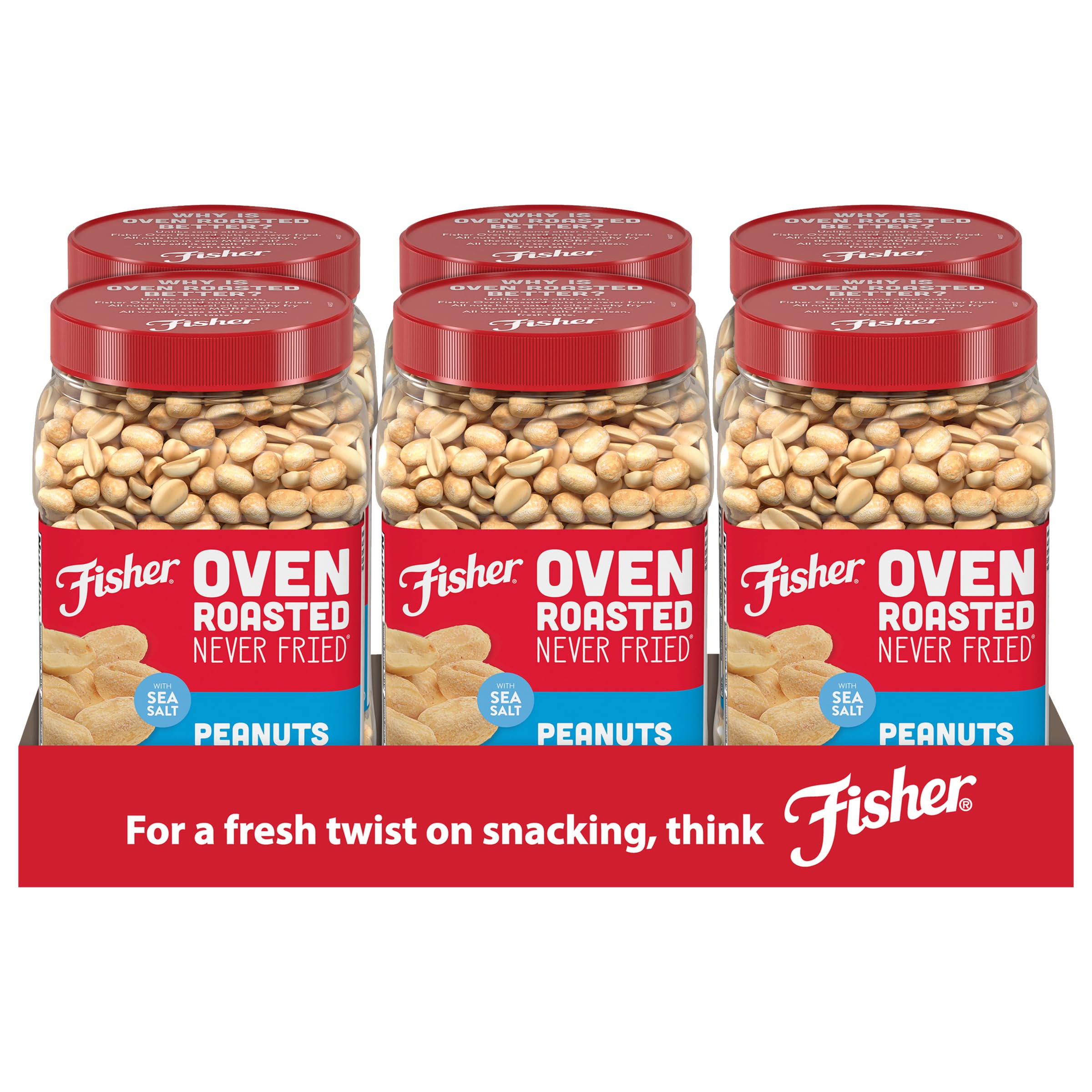 Sponsored Ad - Fisher Oven Roasted Never Fried Peanuts, 24 Ounces (Pack of 6), Snacks for Adults, Made With Sea Salt, No Added Oils, Artificial Ingredients or Preservatives, Gluten Free, Vegan Protein, Bulk 