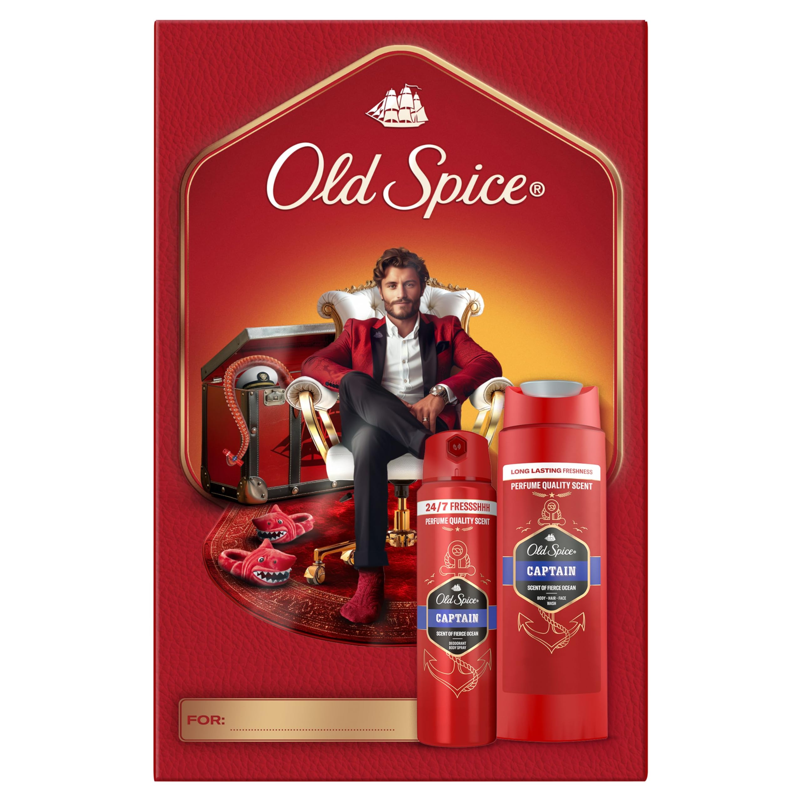 Old Spice Gentleman Gift Set for Men with Captain Deodorant Spray and Shower Gel, 24/7 Fressshhh with Daily Use, Long Lasting Perfume Quality Scent