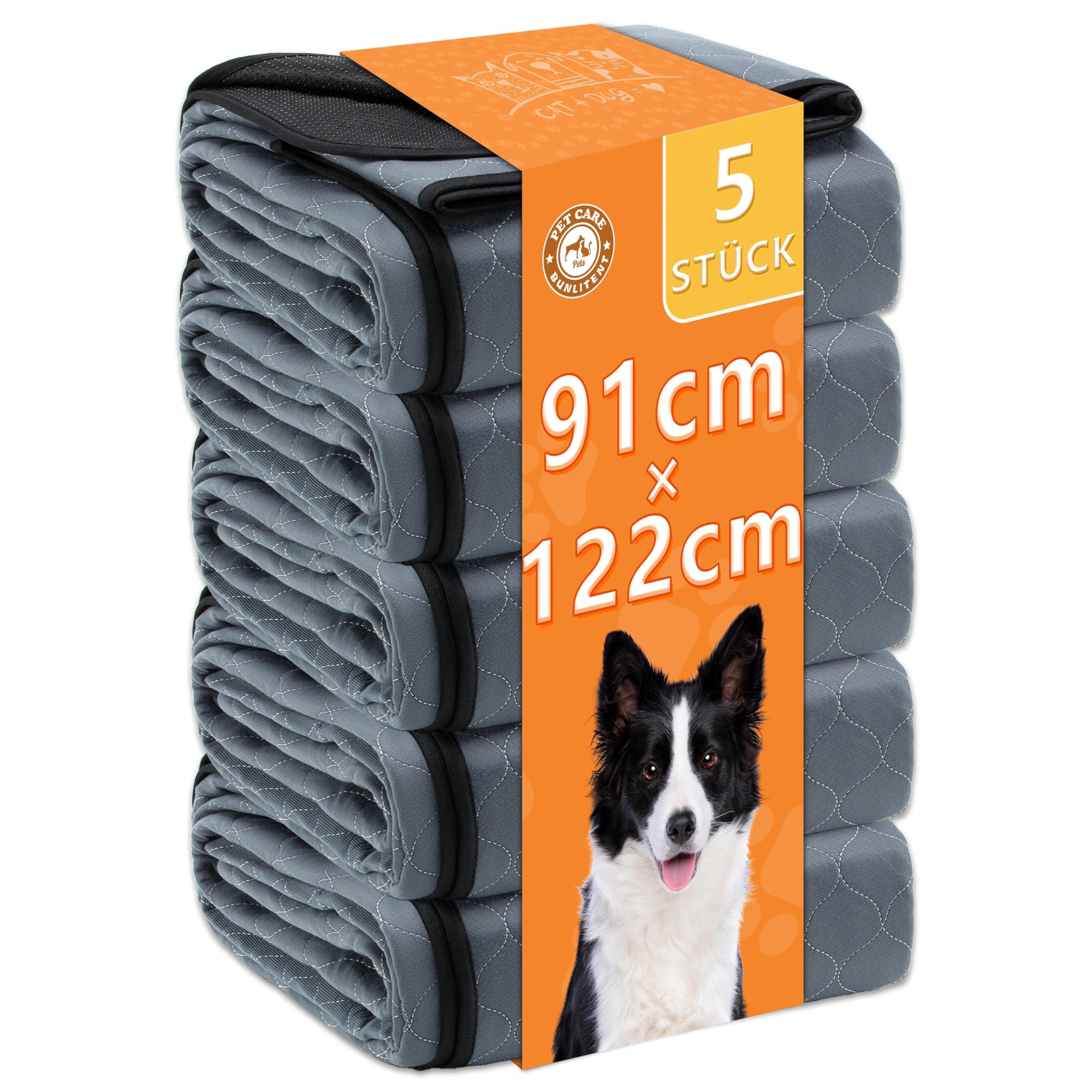 Bunlitent Wiederverwendbare Hundematten 5er Set (91x122 cm) – Waschbare Haustier-Urinunterlage Schnell Absorbierend, Wasserdicht für Welpen & Inkontinente Hunde