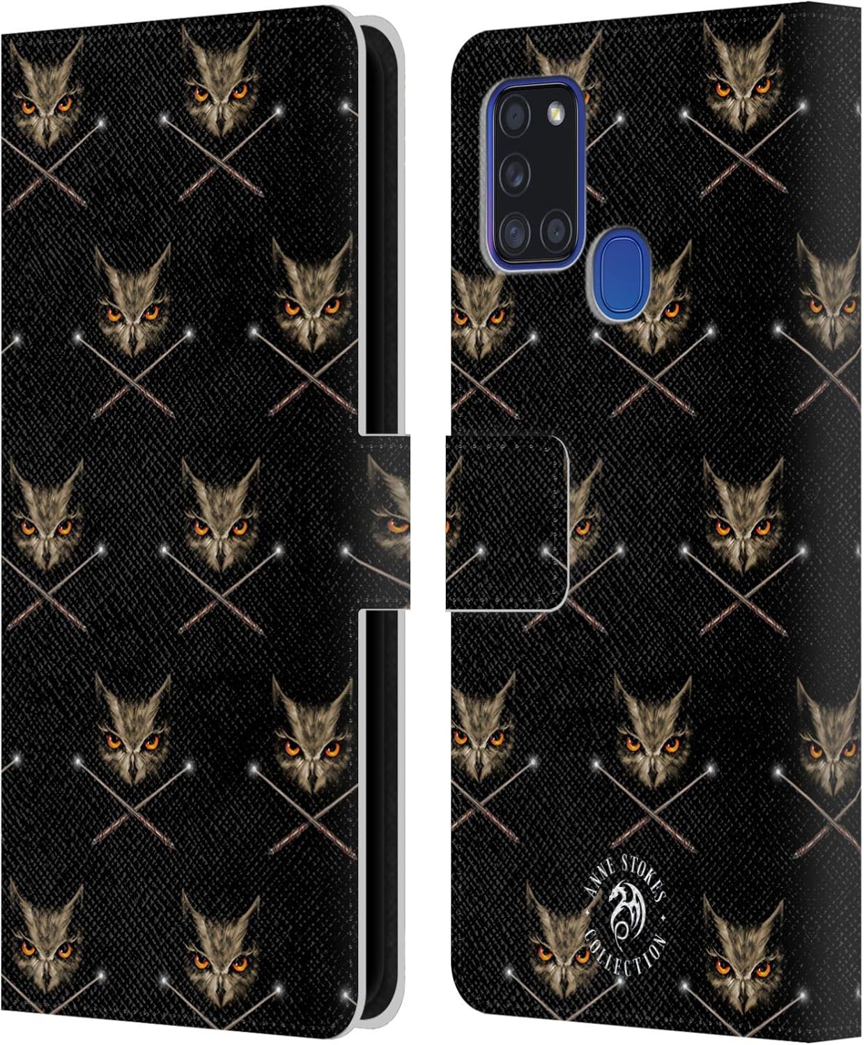 Head Case Designs Officially Licensed Anne Stokes Cross Wands Patterns Owls Leather Wallet Case Compatible with Samsung Galaxy A21s (2020)