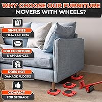 Vista 7 de Furniture Lifter Tool & Furniture Moving Sliders Set 360° Rotating Wheels Up to 220 lbs, Refrigerator Movers Sliders with Smooth Glide, Non-Scratch