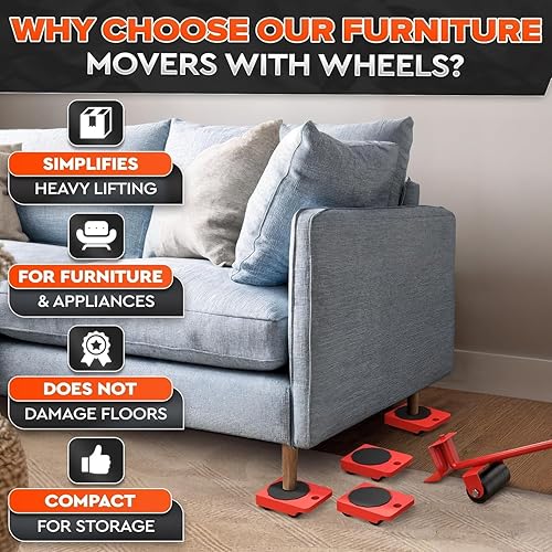 Miniatura 7 de Furniture Lifter Tool & Furniture Moving Sliders Set 360° Rotating Wheels Up to 220 lbs, Refrigerator Movers Sliders with Smooth Glide, Non-Scratch