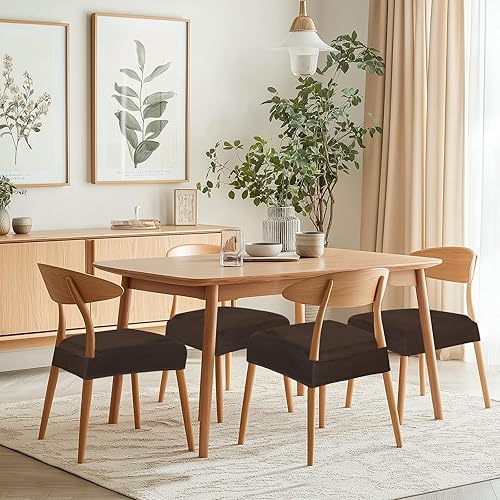 Miniatura 3 de SearchI Juego de 6 fundas elásticas de asiento para sillas de comedor, suaves, extraíbles y lavables, para sillas de comedor, fundas protectoras de