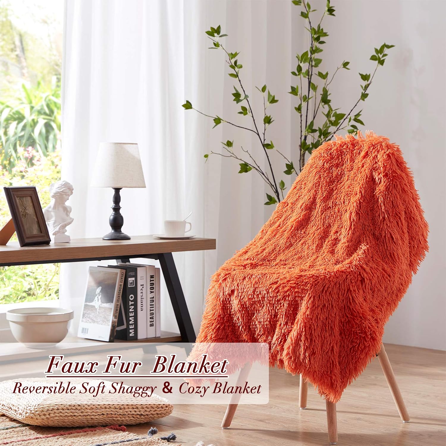 NexHome Soft Solid Reversible Rust Faux Fur Blanket Full Size 70" x 78", Fluffy Luxury Fuzzy Plush Comfy Sofa Couch Bed Chair Photo Props Decorative Faux Fur Blankets for All Season Use