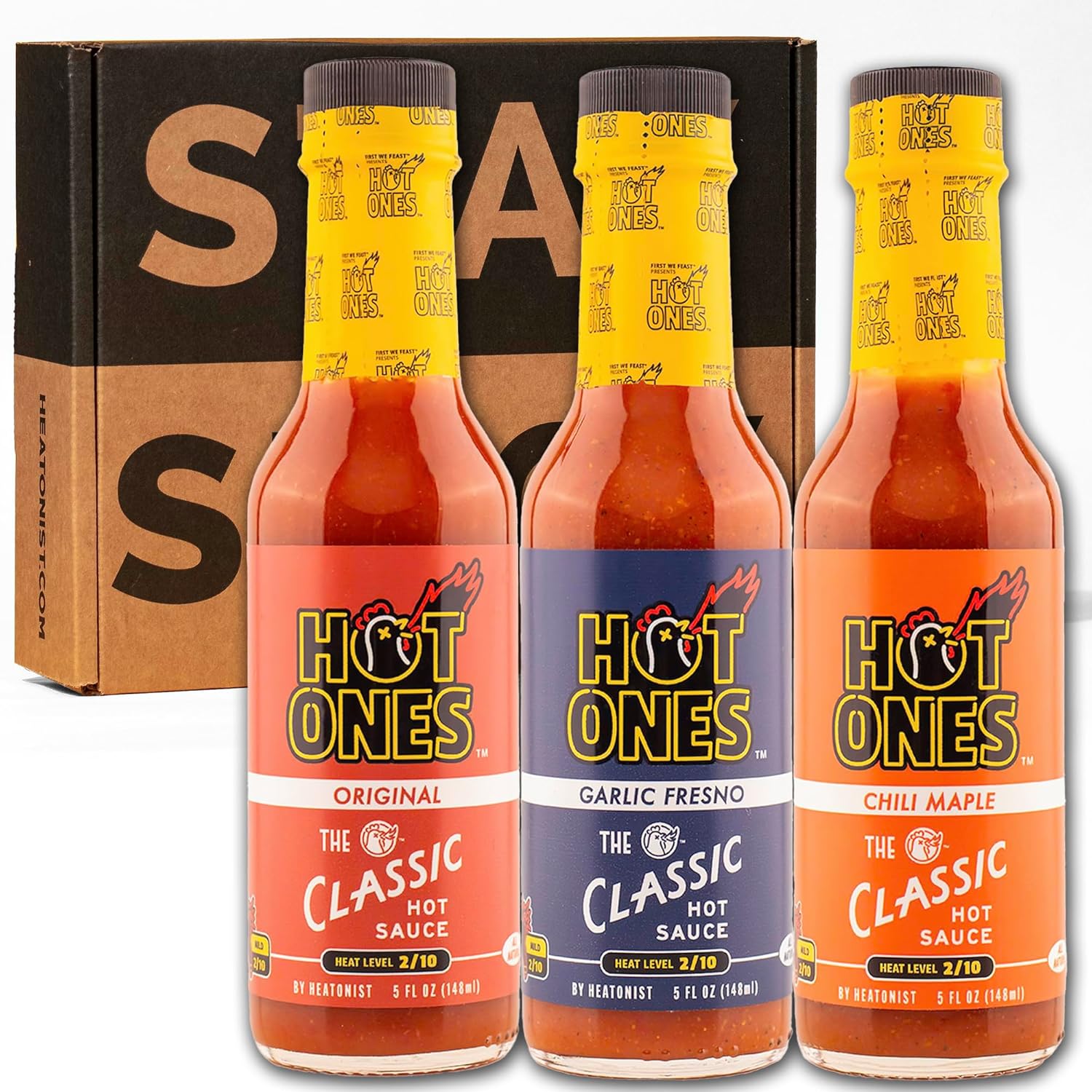 Hot Ones The Classic Trio, Hot Sauce Pack With The Classic Original, Garlic Fresno Chili & Chili Maple, Made With All Natural Ingredients, 5 fl oz Bottle (3-Pack)