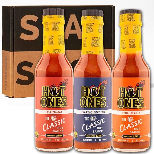 Hot Ones The Classic Trio, Hot Sauce Pack With The Classic Original, Garlic Fresno Chili & Chili Maple, Made With All Natural Ingredients, 5 fl oz Bottle (3-Pack) - Classic Trio - 5 Fl Oz (Pack of 3)