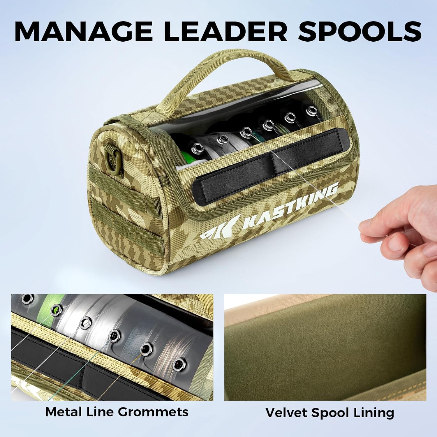 KastKing BaitSpace Line Management Bag, Fishing Line Storage Bag with Water Resistant Nylon, Clear View Window, Removable Divider, Tangle-free Leader Line Holder