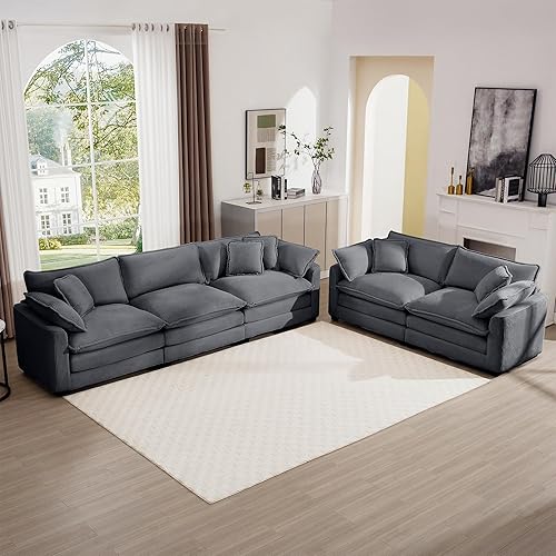 Miniatura 8 de mikibama - Juego de sofá de 3 piezas de lujo, sofá de 3 plazas y sofá biplaza de 2 plazas, sofás modernos de pana cómodos en la nube para sala