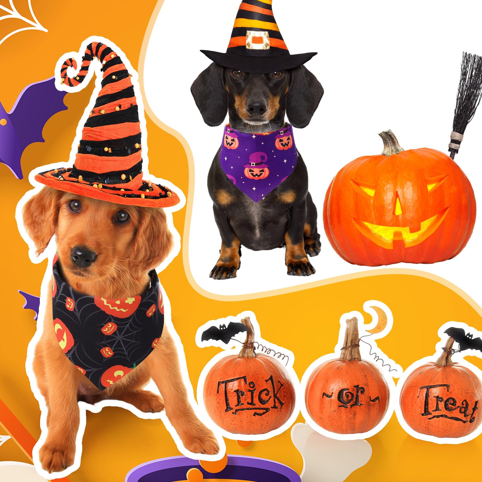 Abbylike Bandany dla psów na Halloween, masowe, bandany na Halloween, dla psów, trójkątny zestaw chustek, śliniaki, szalik z wzorami dyni, akcesoria do kostiumu dla zwierząt domowych, dekoracja, 40 x