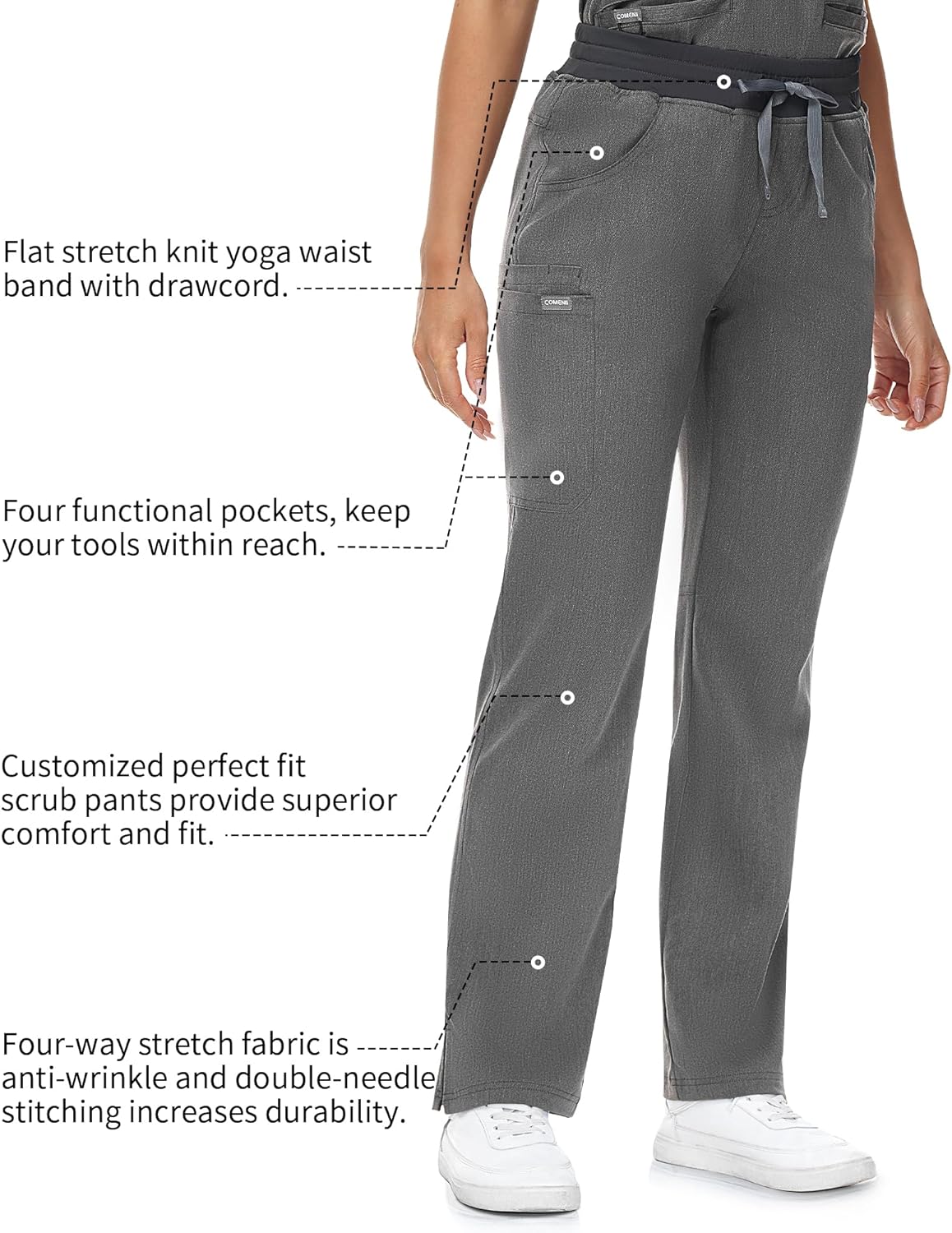 COMENII Scrubs for Women, Mid Rise Straight Leg Cargo Pants with Knit Yoga Waistband, Easy Care Womens Scrubs Pants - Image 6