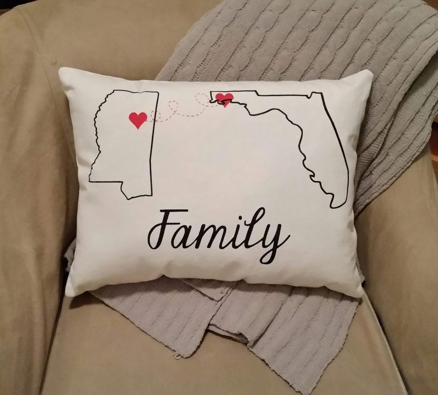 Best Friends State to State Pillow - Long Distance Friendship Gift - Birthday Gift for Sister