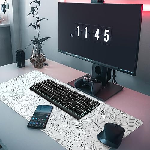 Miniatura 6 de Topographic - Alfombrilla de mouse grande para juegos, alfombrilla de mouse blanca para juegos, alfombrilla de escritorio de 31.5 x 11.8 pulgadas,