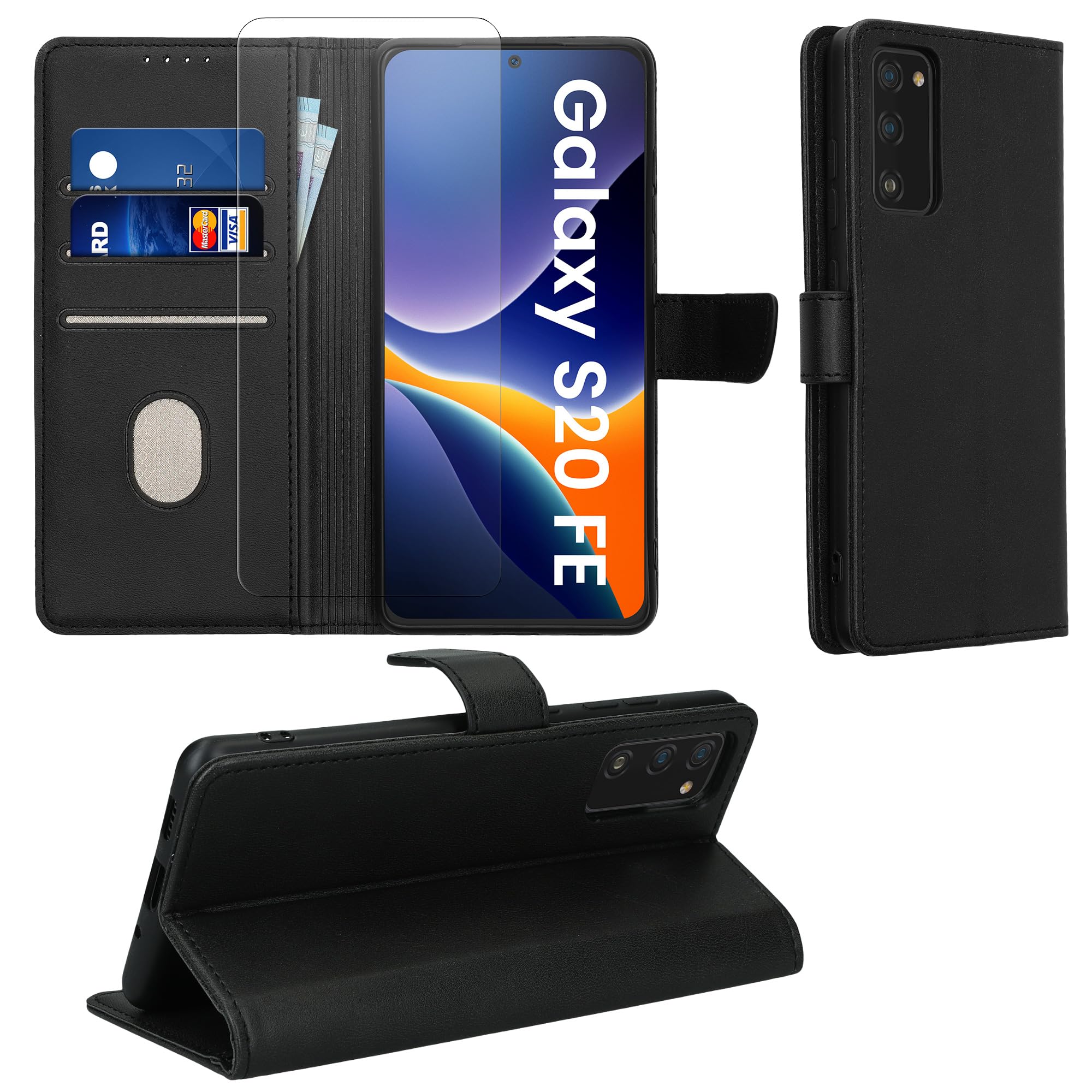 kwmobile Etui ze sztucznej skóry PU kompatybilne z Samsung Galaxy S20 FE – etui portfelowe z ochroną ekranu i RFID, czarne