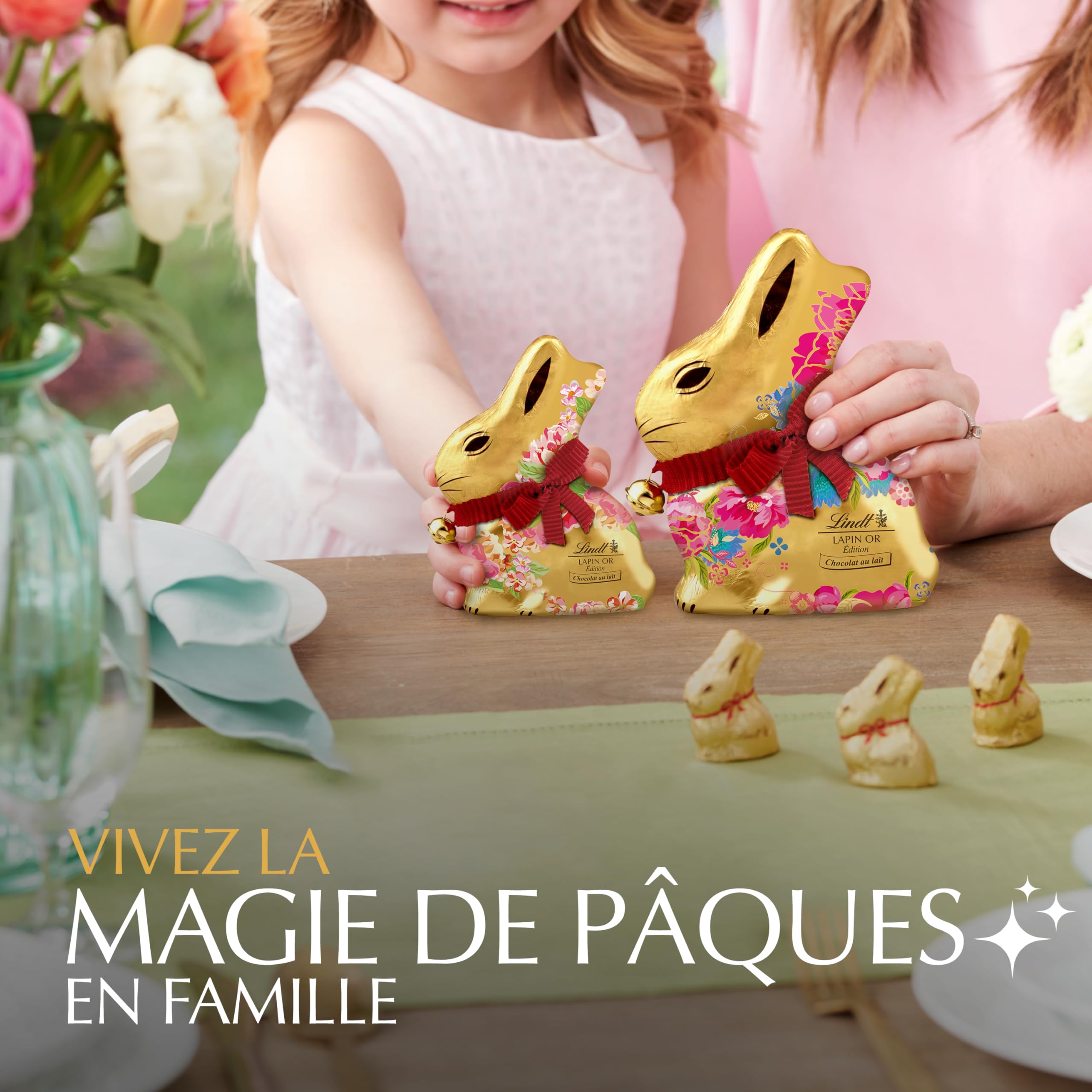 Lindt - Moulage LAPIN OR Edition Fleurs - Chocolat au Lait - Idéal pour Pâques, 200g