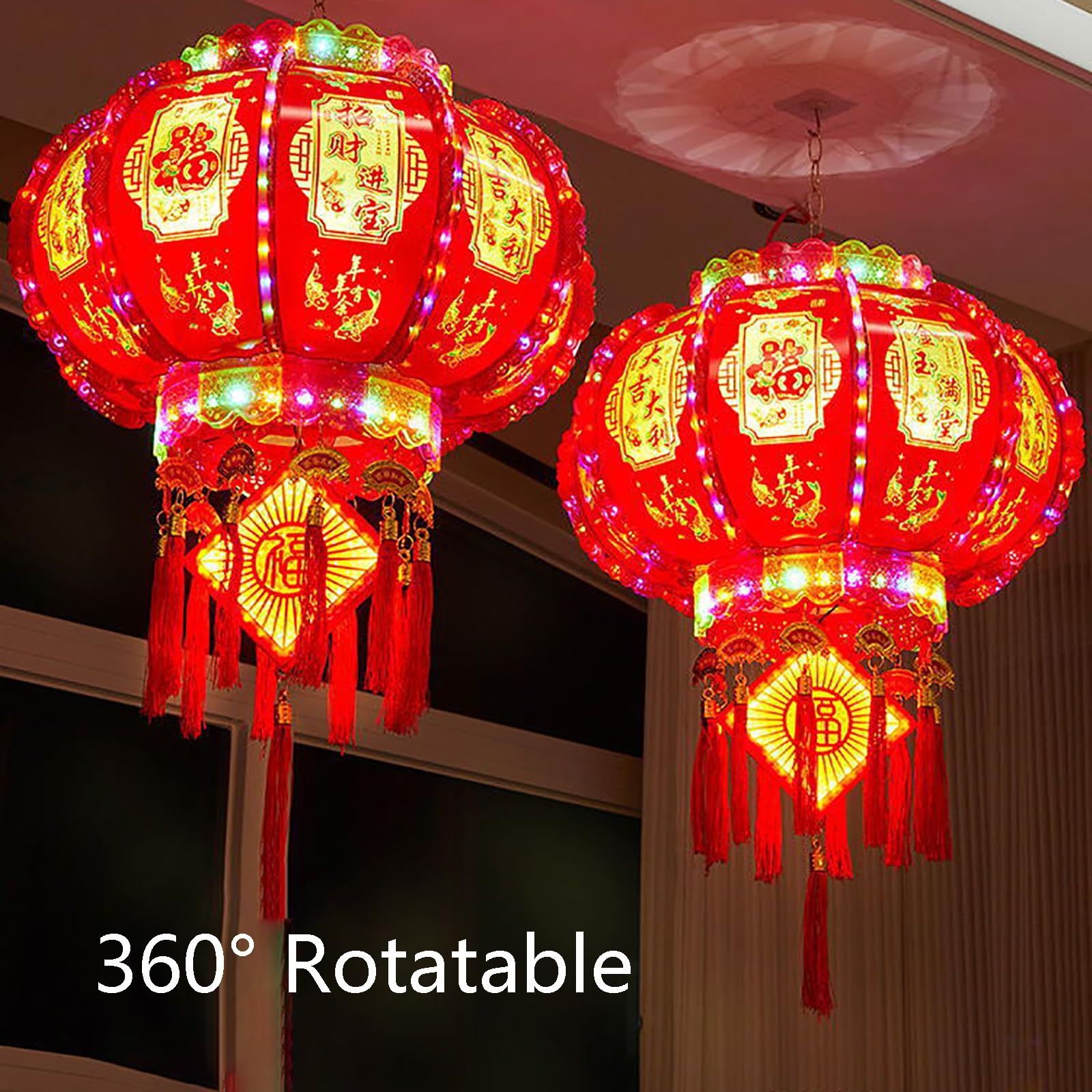 Lanterne Rosse Cinesi Con Simbolo Fu Per Capodanno – Decorazione Da Appendere 45x55 Cm, Senza Luce