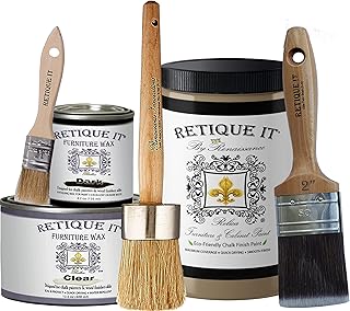 Chalk Furniture Paint by Renaissance Deluxe Starter Kit, Wax, 12 French Beige, 8 Piece Set