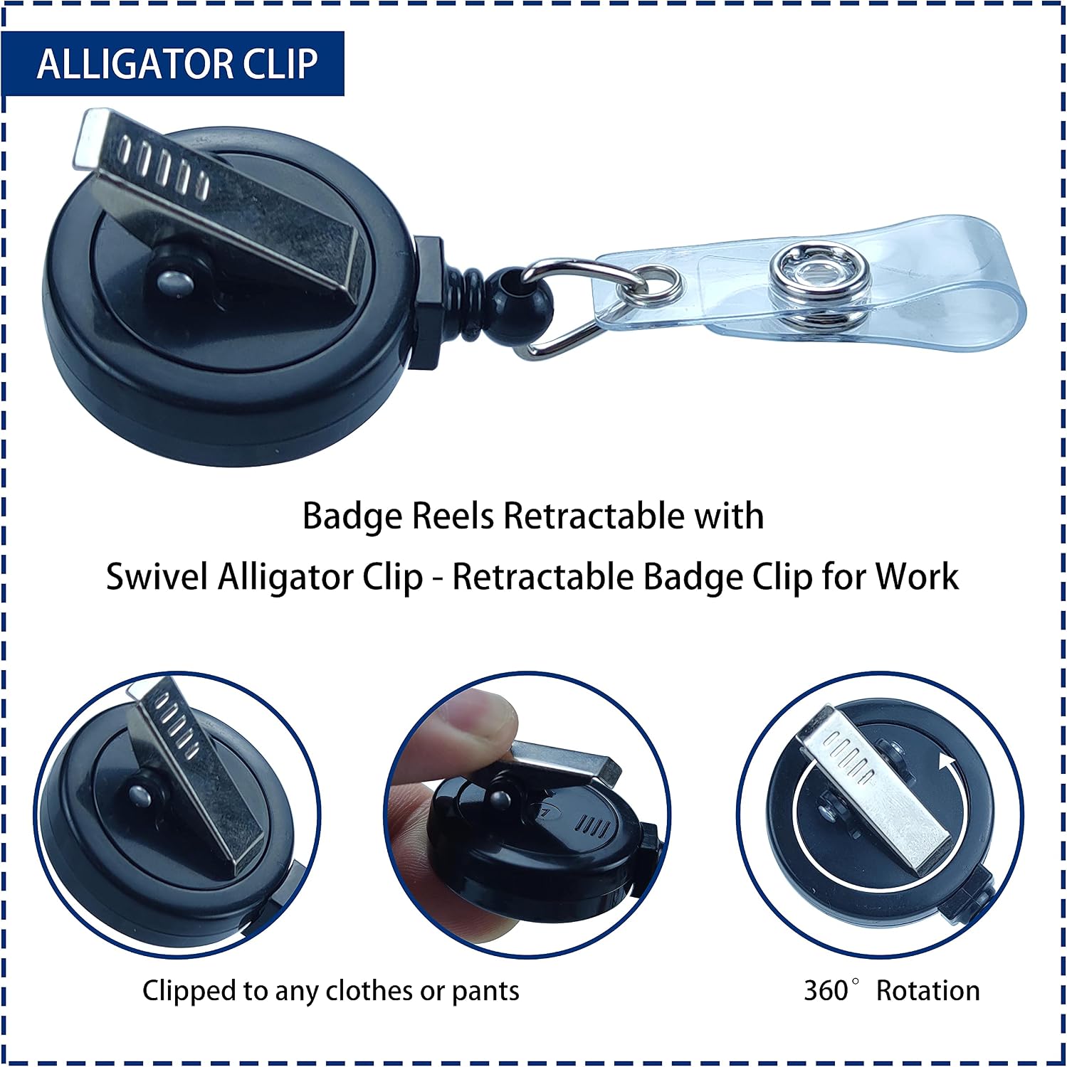 Bestom 12 Pack Bulk Premium Black Retractable ID Badge Card Reel with Clear Vinyl Strap & Alligator Swivel Clip No-Twist Dispenser ID Badge Card Holder for Nurse (Black - Image 3